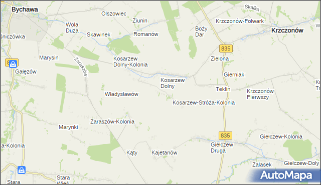 mapa Kosarzew-Stróża, Kosarzew-Stróża na mapie Targeo