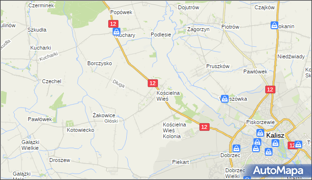 mapa Kościelna Wieś gmina Gołuchów, Kościelna Wieś gmina Gołuchów na mapie Targeo
