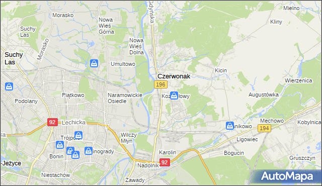 mapa Koziegłowy gmina Czerwonak, Koziegłowy gmina Czerwonak na mapie Targeo