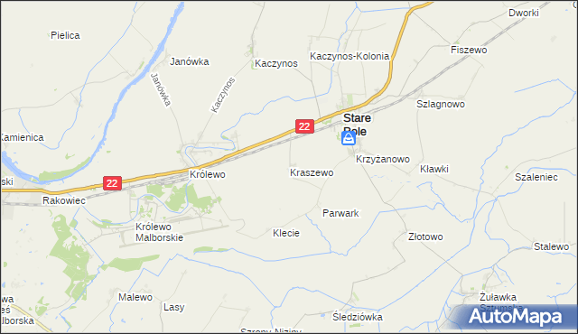 mapa Kraszewo gmina Stare Pole, Kraszewo gmina Stare Pole na mapie Targeo