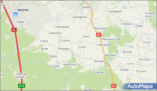 mapa Krusin gmina Koziegłowy, Krusin gmina Koziegłowy na mapie Targeo