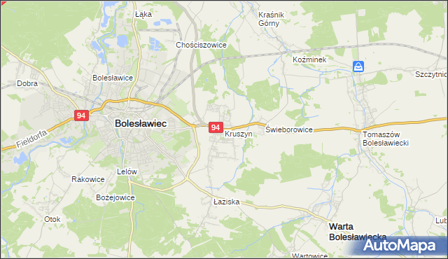 mapa Kruszyn gmina Bolesławiec, Kruszyn gmina Bolesławiec na mapie Targeo