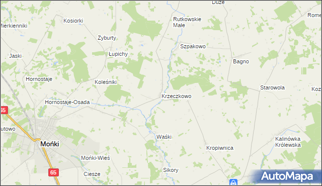 mapa Krzeczkowo gmina Mońki, Krzeczkowo gmina Mońki na mapie Targeo