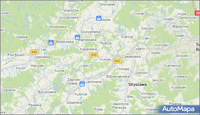 mapa Kuków gmina Stryszawa, Kuków gmina Stryszawa na mapie Targeo