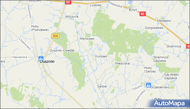 mapa Kunowo gmina Duszniki, Kunowo gmina Duszniki na mapie Targeo