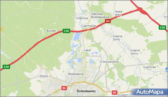 mapa Łąka gmina Bolesławiec, Łąka gmina Bolesławiec na mapie Targeo