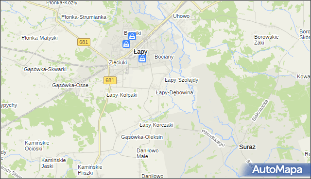 mapa Łapy-Dębowina, Łapy-Dębowina na mapie Targeo