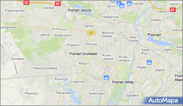 mapa Łazarz gmina Poznań, Łazarz gmina Poznań na mapie Targeo