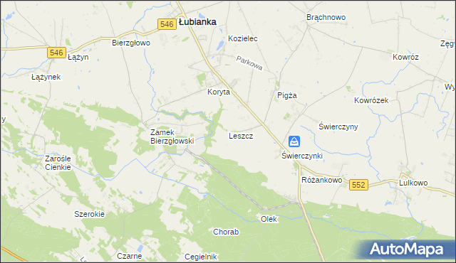 mapa Leszcz gmina Łubianka, Leszcz gmina Łubianka na mapie Targeo