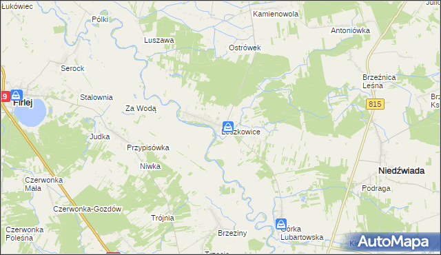 mapa Leszkowice gmina Ostrówek, Leszkowice gmina Ostrówek na mapie Targeo