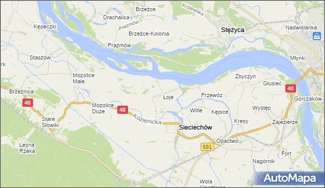 mapa Łoje gmina Sieciechów, Łoje gmina Sieciechów na mapie Targeo