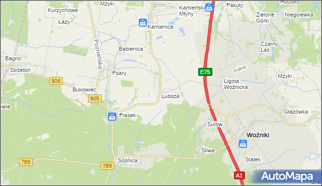 mapa Lubsza gmina Woźniki, Lubsza gmina Woźniki na mapie Targeo