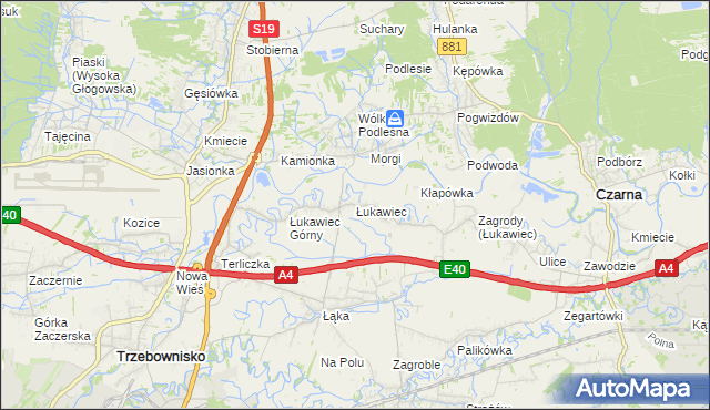 mapa Łukawiec gmina Trzebownisko, Łukawiec gmina Trzebownisko na mapie Targeo