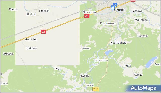 mapa Łukowo gmina Czersk, Łukowo gmina Czersk na mapie Targeo