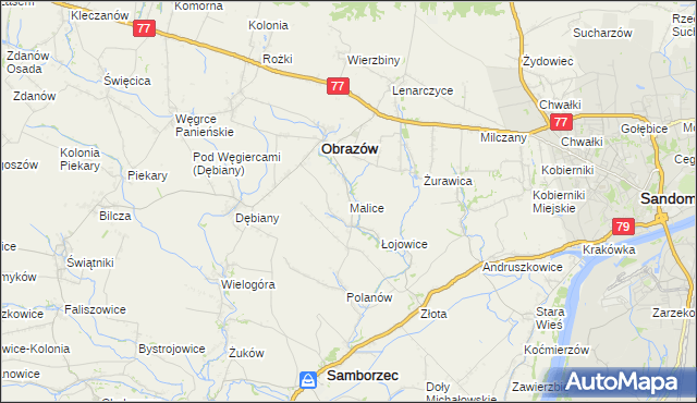 mapa Malice gmina Obrazów, Malice gmina Obrazów na mapie Targeo