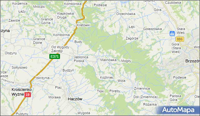 mapa Malinówka gmina Haczów, Malinówka gmina Haczów na mapie Targeo