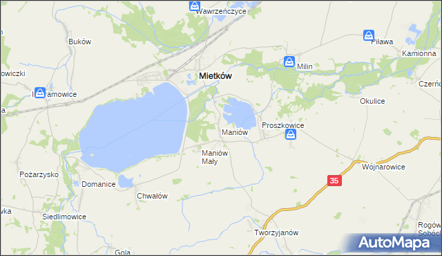 mapa Maniów gmina Mietków, Maniów gmina Mietków na mapie Targeo