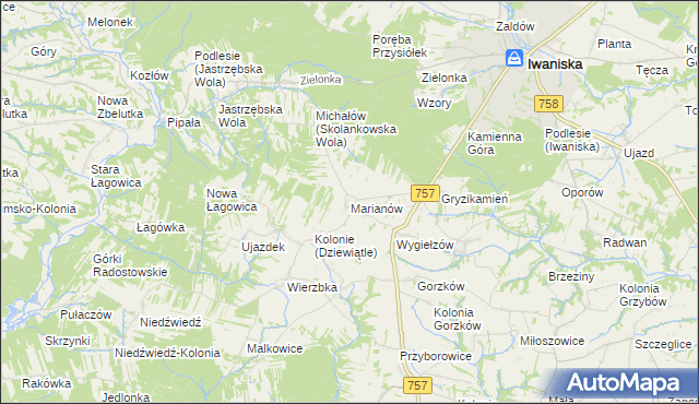 mapa Marianów gmina Iwaniska, Marianów gmina Iwaniska na mapie Targeo
