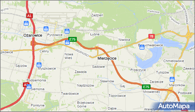 mapa Mierzęcice, Mierzęcice na mapie Targeo