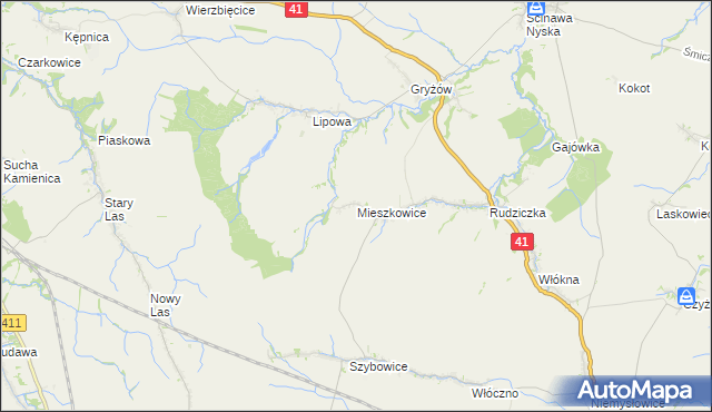 mapa Mieszkowice gmina Prudnik, Mieszkowice gmina Prudnik na mapie Targeo
