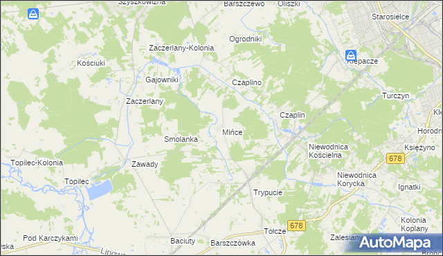 mapa Mińce, Mińce na mapie Targeo