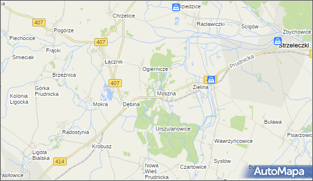 mapa Moszna gmina Strzeleczki, Moszna gmina Strzeleczki na mapie Targeo