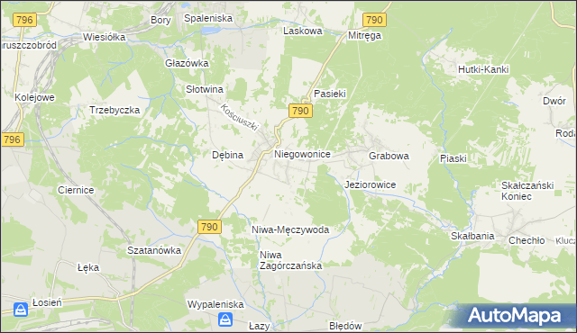 mapa Niegowoniczki, Niegowoniczki na mapie Targeo