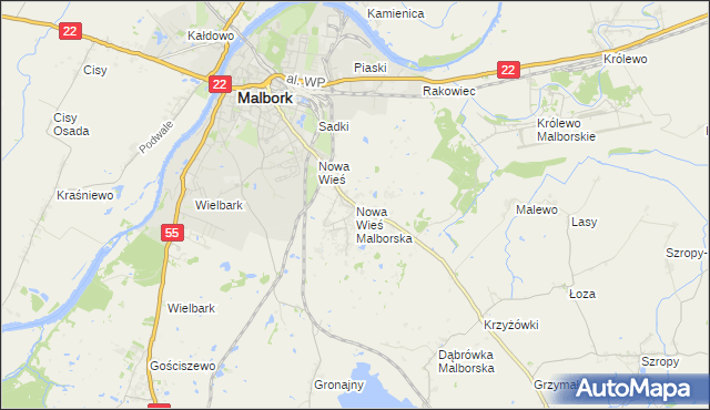 mapa Nowa Wieś Malborska, Nowa Wieś Malborska na mapie Targeo