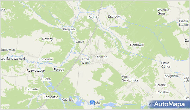 mapa Oleszno gmina Krasocin, Oleszno gmina Krasocin na mapie Targeo