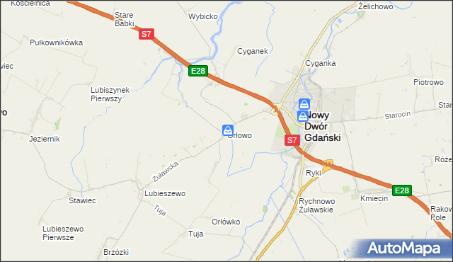 mapa Orłowo gmina Nowy Dwór Gdański, Orłowo gmina Nowy Dwór Gdański na mapie Targeo