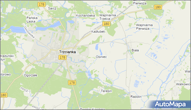 mapa Osiniec gmina Trzcianka, Osiniec gmina Trzcianka na mapie Targeo