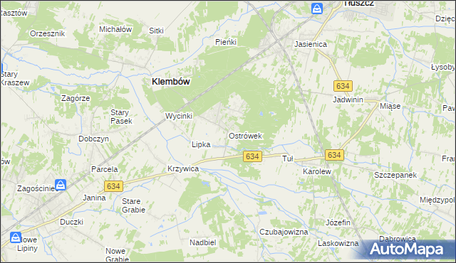 mapa Ostrówek gmina Klembów, Ostrówek gmina Klembów na mapie Targeo