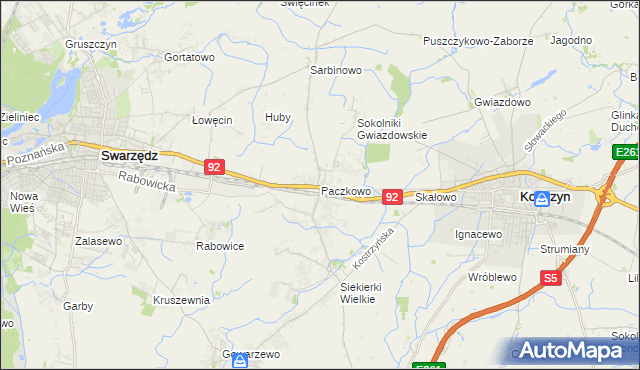 mapa Paczkowo gmina Swarzędz, Paczkowo gmina Swarzędz na mapie Targeo