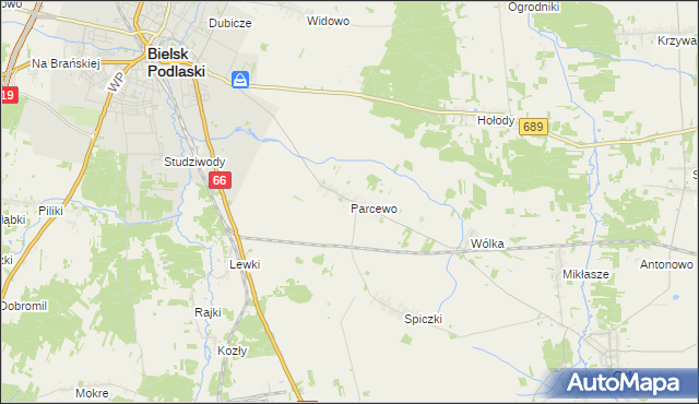 mapa Parcewo gmina Bielsk Podlaski, Parcewo gmina Bielsk Podlaski na mapie Targeo