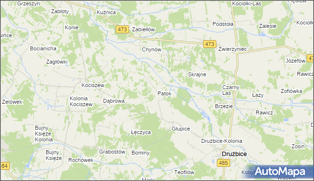 mapa Patok gmina Drużbice, Patok gmina Drużbice na mapie Targeo