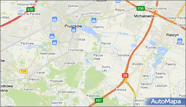 mapa Pęcice Małe, Pęcice Małe na mapie Targeo