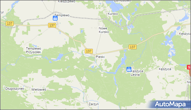 mapa Pieski gmina Międzyrzecz, Pieski gmina Międzyrzecz na mapie Targeo