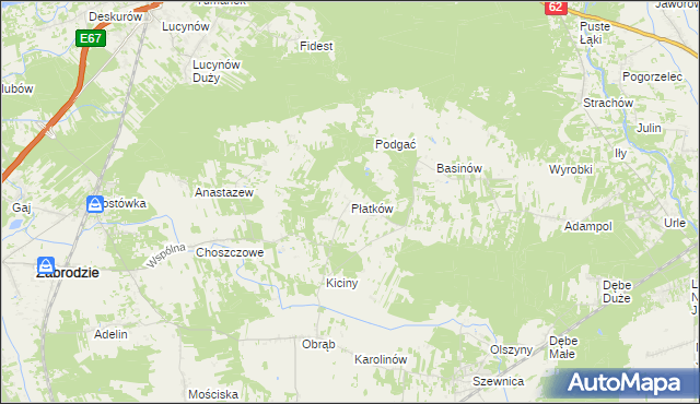 mapa Płatków gmina Zabrodzie, Płatków gmina Zabrodzie na mapie Targeo