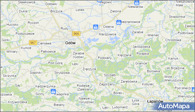 mapa Podolany gmina Gdów, Podolany gmina Gdów na mapie Targeo