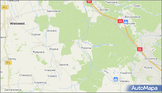 mapa Połomia gmina Tworóg, Połomia gmina Tworóg na mapie Targeo