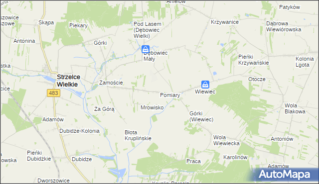 mapa Pomiary gmina Strzelce Wielkie, Pomiary gmina Strzelce Wielkie na mapie Targeo