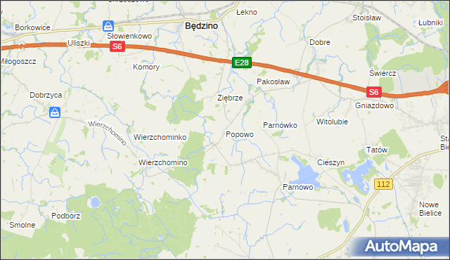 mapa Popowo gmina Będzino, Popowo gmina Będzino na mapie Targeo