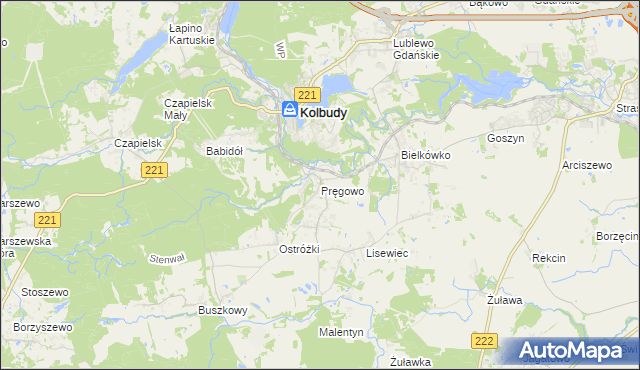 mapa Pręgowo gmina Kolbudy, Pręgowo gmina Kolbudy na mapie Targeo