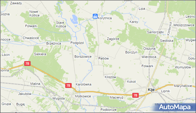 mapa Rębów gmina Kije, Rębów gmina Kije na mapie Targeo