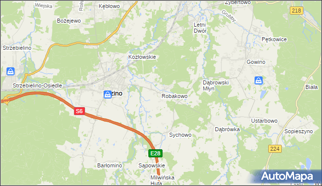 mapa Robakowo gmina Luzino, Robakowo gmina Luzino na mapie Targeo