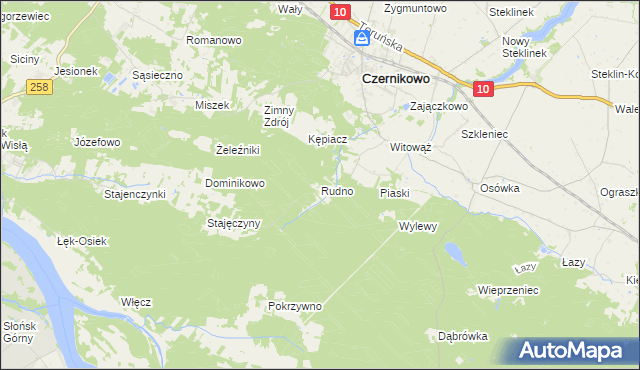 mapa Rudno gmina Czernikowo, Rudno gmina Czernikowo na mapie Targeo