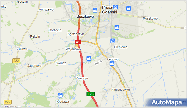 mapa Rusocin gmina Pruszcz Gdański, Rusocin gmina Pruszcz Gdański na mapie Targeo