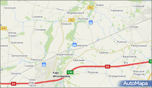 mapa Sadowice gmina Kąty Wrocławskie, Sadowice gmina Kąty Wrocławskie na mapie Targeo