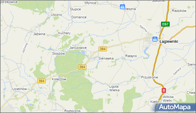 mapa Sieniawka gmina Łagiewniki, Sieniawka gmina Łagiewniki na mapie Targeo