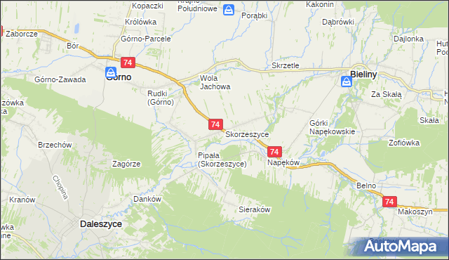 mapa Skorzeszyce, Skorzeszyce na mapie Targeo